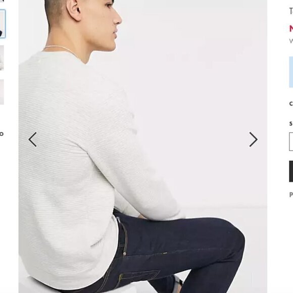 Goodthread Cotton Sweater Men's xL Gray Striped Waffle Knit Crew Neck Pullover - Picture 4 of 11